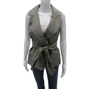 Charles Chang-Lima Womens Linen Check Collared Sleeveless Blouse Tie Size 2
